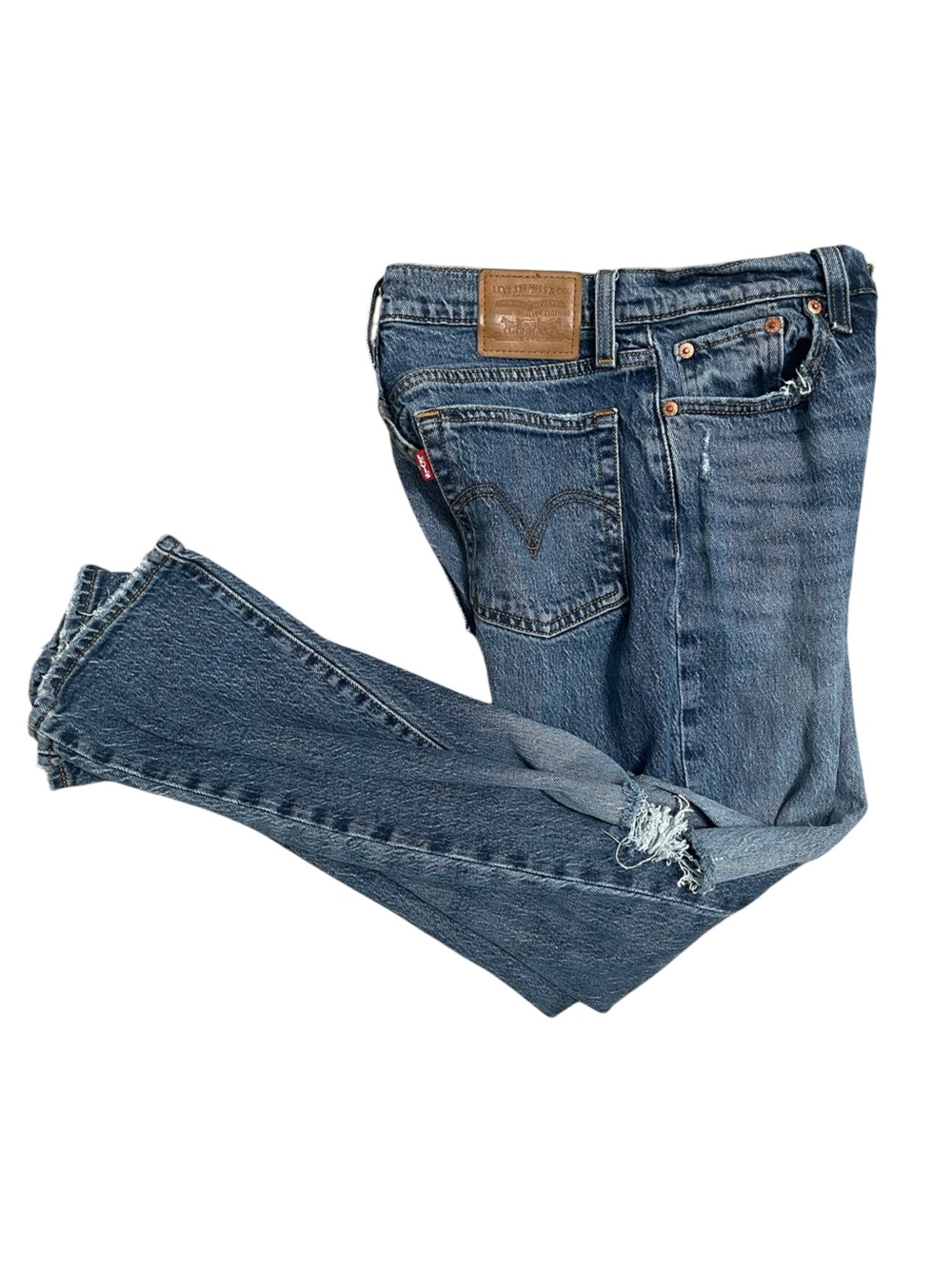 Levi Strauss Jeans Wedgie Straight Button Fly Leather Patch Distressed Levi’s